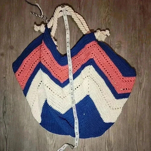 Chevron Crocheted Boho Purse Tote Beach Shoulder Bag Festival Hippie Extra Large - Picture 4 of 8